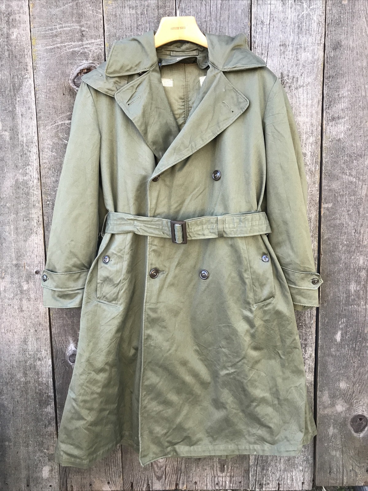 VTG 1946 Military Field Overcoat OD-7 & Wool Liner, M-1943 Hood, Large Regular