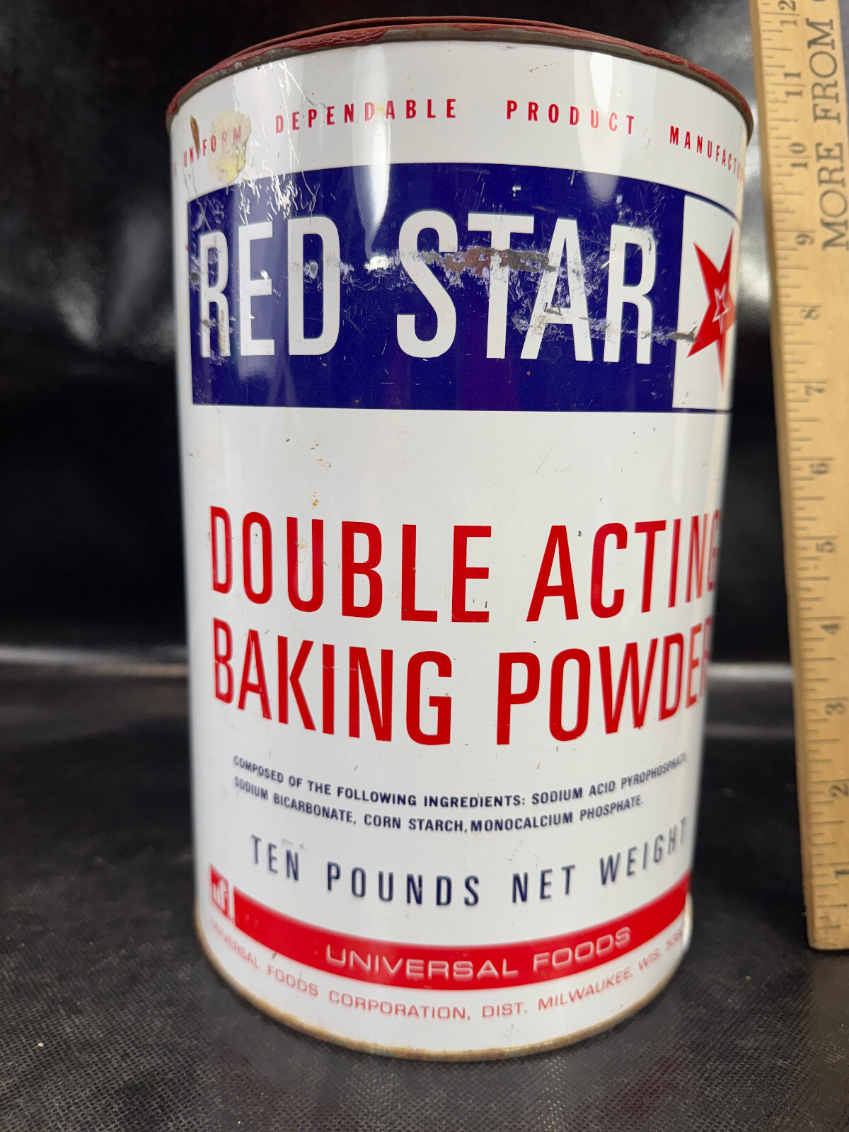 10 Lb RED STAR BAKING POWDER CAN UNIVERSAL FOODS MILWAUKEE WISCONSIN 1960’s wi