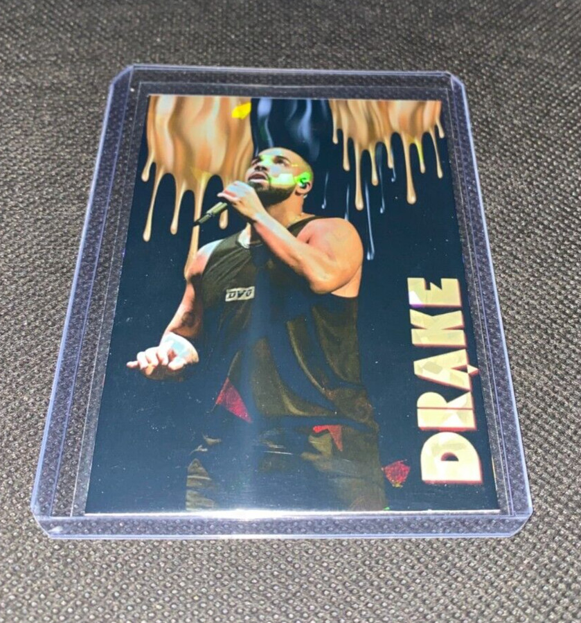 Drake Custom Gold Drip Refractor Holographic Trading Card in top loader