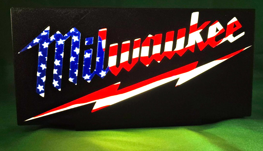 Milwaukee Patriotic Theme Man Cave Lightbox  2 Sizes LED light