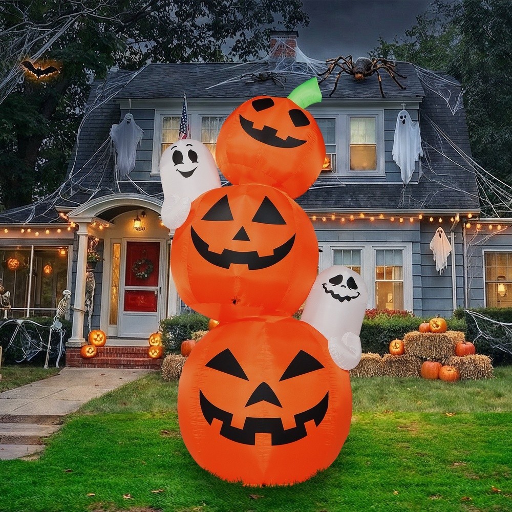 20 FT LED PUMPKIN STACK W GHOSTS HALLOWEEN Airblown Lighted Yard Inflatable