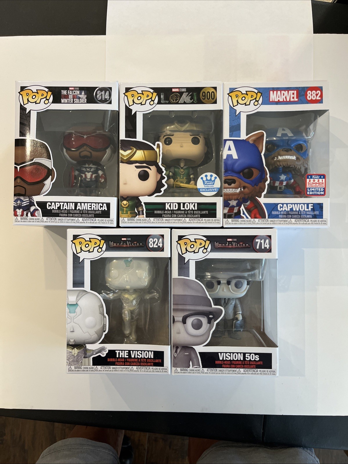 NEW Lot of 5 Marvel Funko Pops Loki Captain America Vision Unopened pin