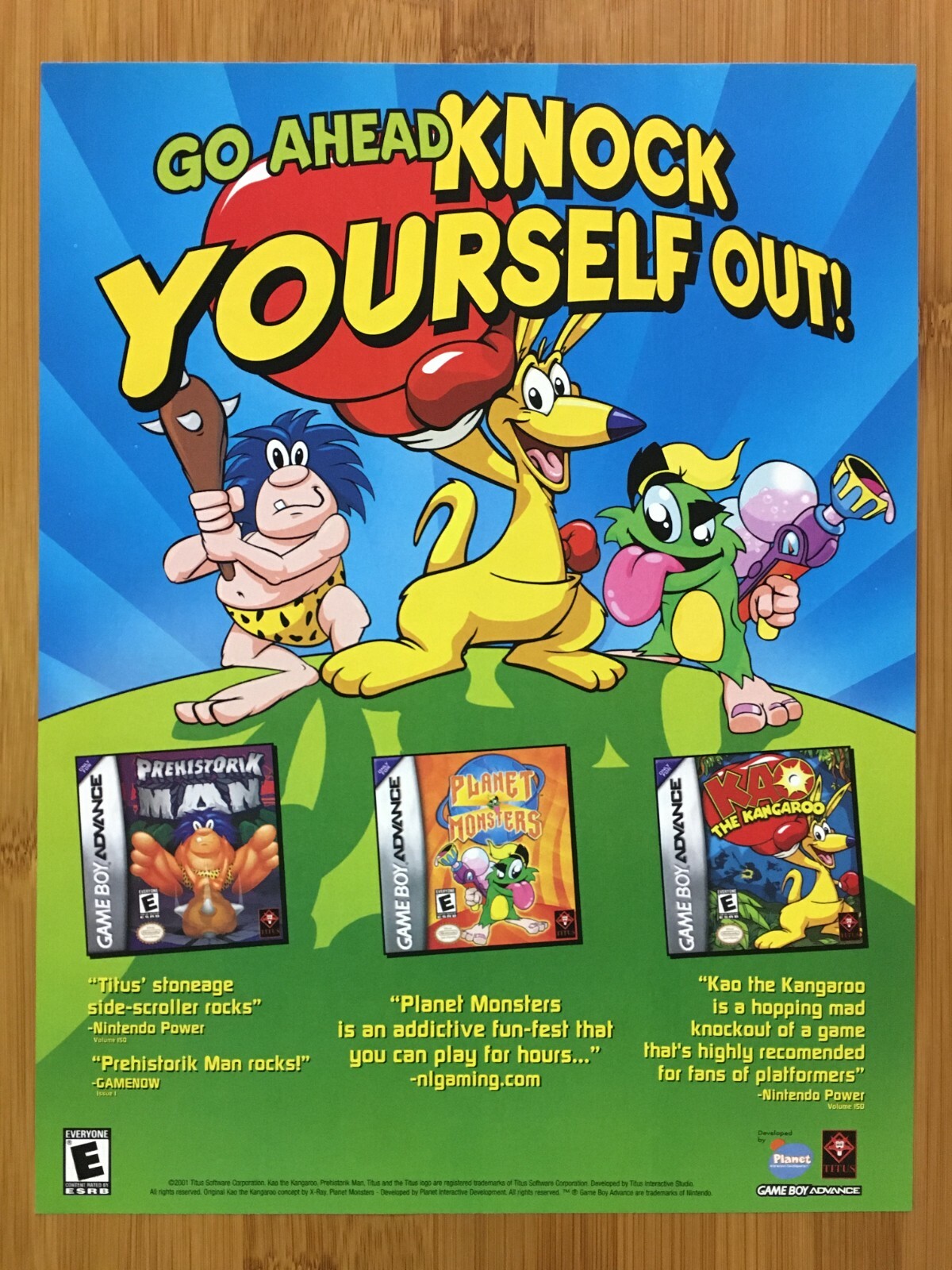 2001 Titus Games GBA Print Ad/Poster Official Kao the Kangaroo Prehistorik Man