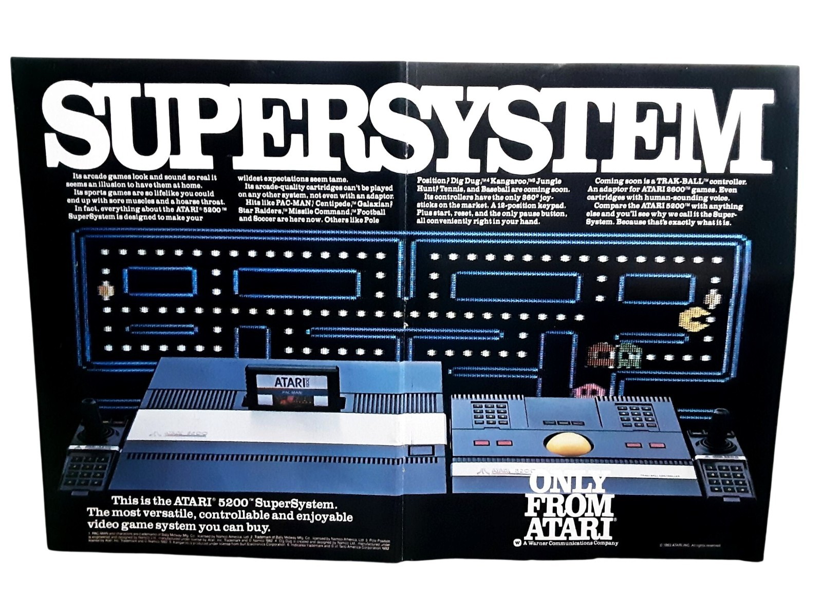 1983 Atari 5200 Ad SuperSystem Console Pac Man Gaming 2 Page Print Uncut