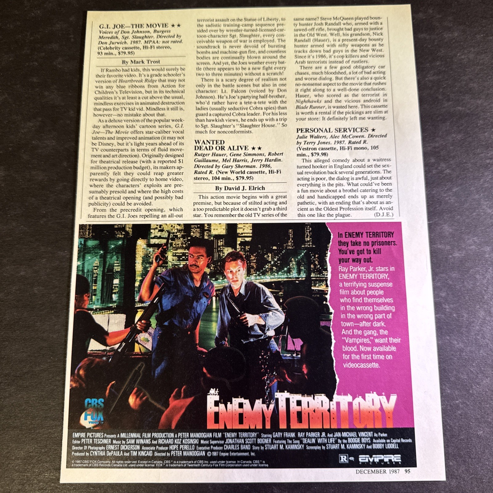 1987 • ENEMY TERRITORY print ad • 1980s Movie Gary Frank Ray Parker Jr. ADV-40