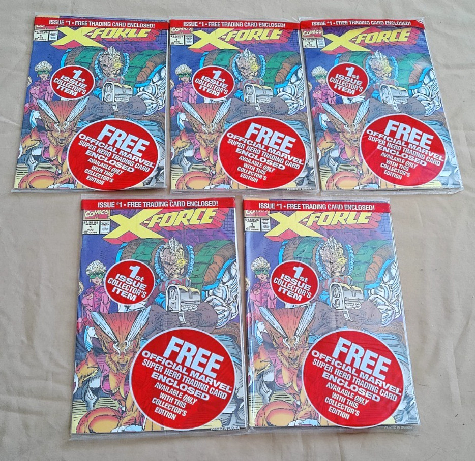 X-Force #1 (1991) Complete Set of 5 Sealed Polybags All Cards NM w/Deadpool Card