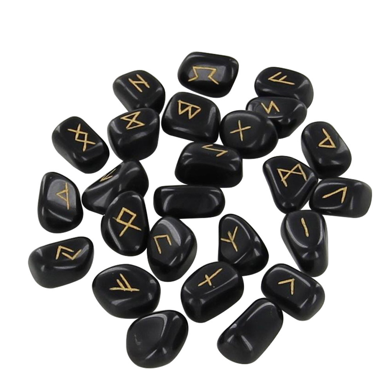 Handmade Divination Rune Stone Set 25 Pcs Black Polished Natural Viking Norse