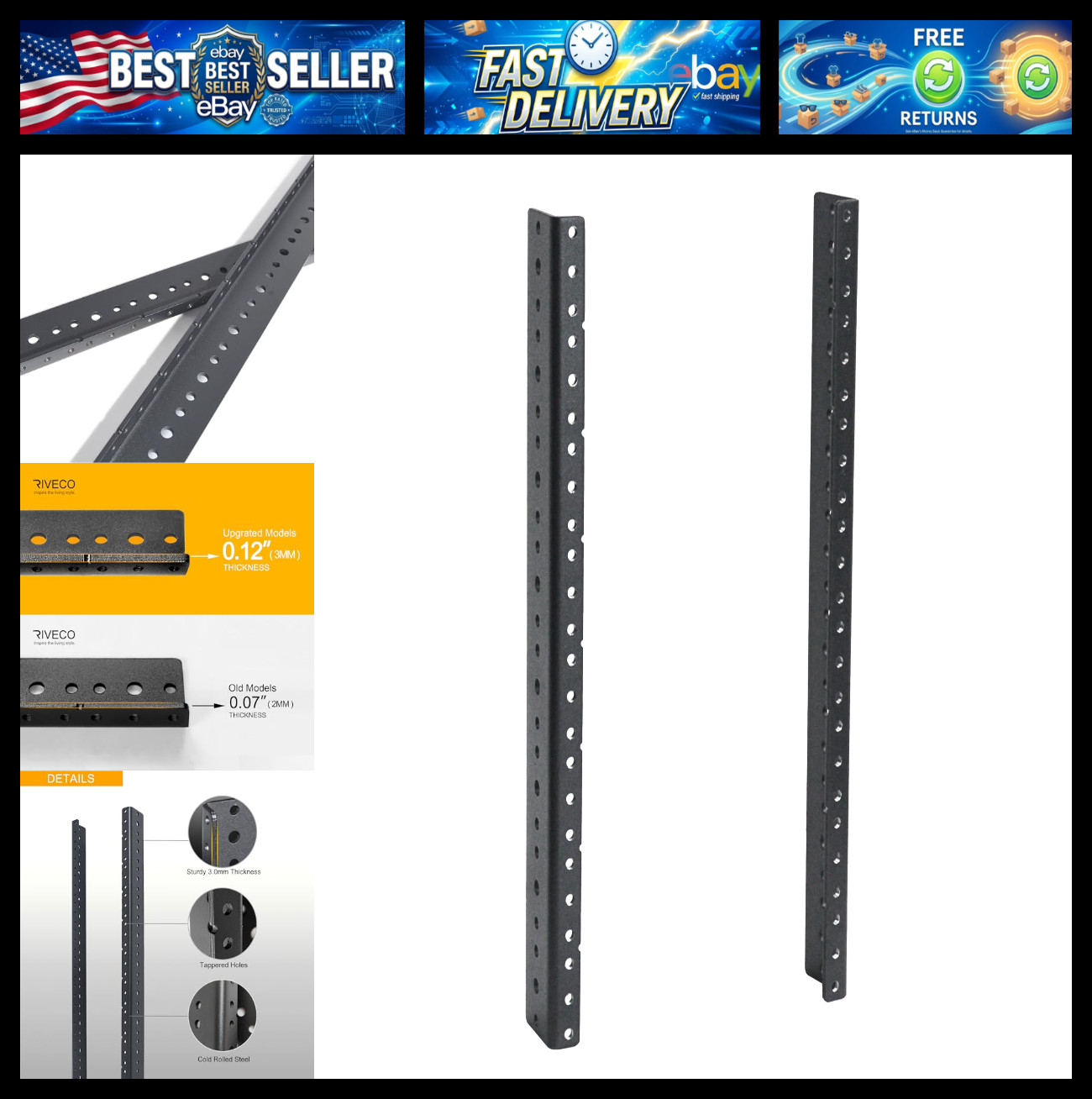 RIVECO 2 PCS 8U Rack Rails, Tapered Holes Rack Mount Rails for Recording & Netwo