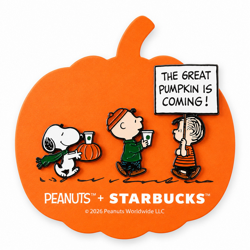 Starbucks Korea x Peanuts Snoopy Pumpkin Pin Badge Set Online Exclusive