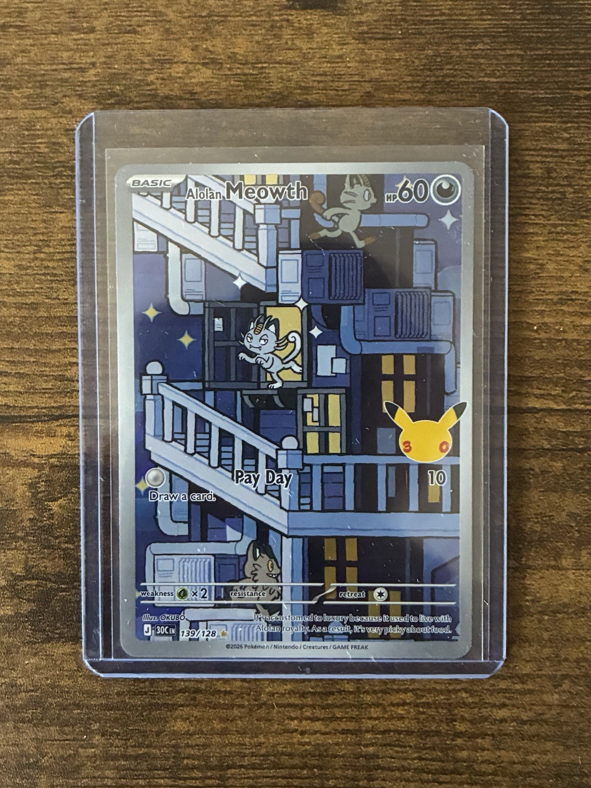 Alolan Meowth 139/128 30th Celebration 2026 IR Holo Rare Pokémon Card