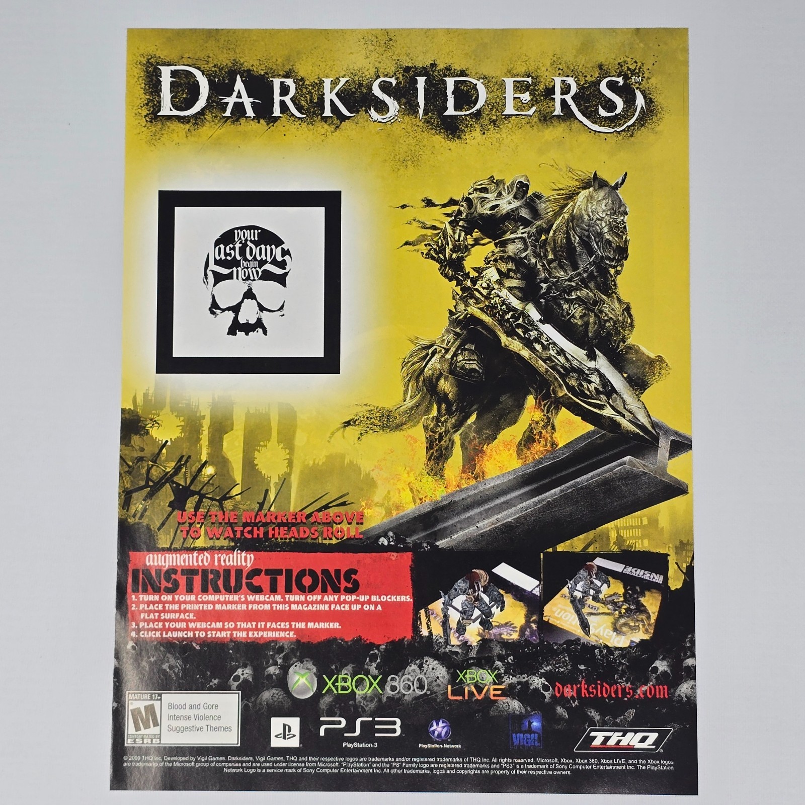 Darksiders Xbox 360 PlayStation 3 PS3 Marker Print Ad/Poster