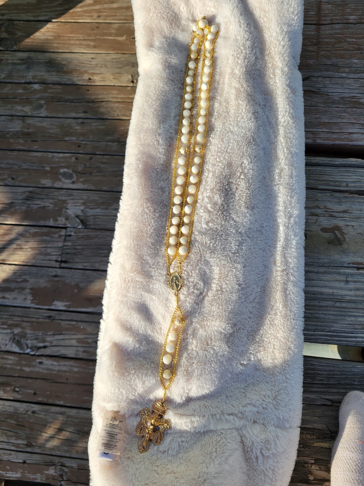 Mother Of Pearl With 18ct Gold Plated Chain, Ladder Rosary.