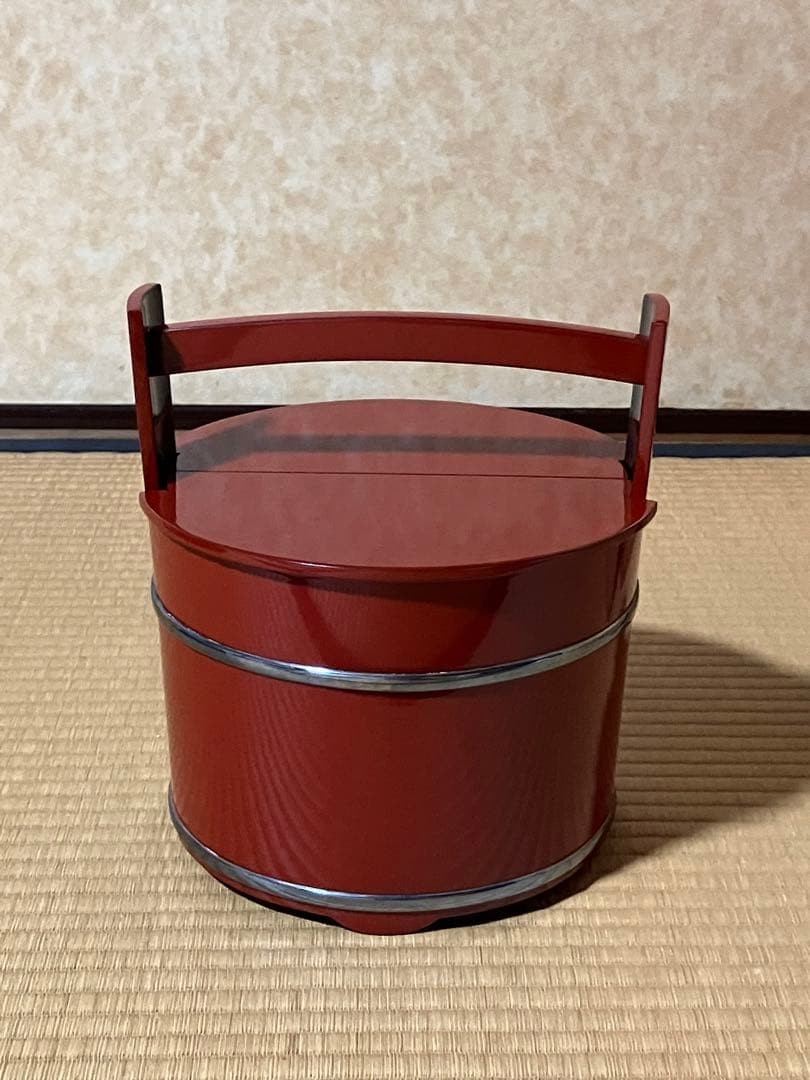Kawase Obote Hand Pail Water Finger Kyoto Lacquer Genuine Vermilion Silver 23cm