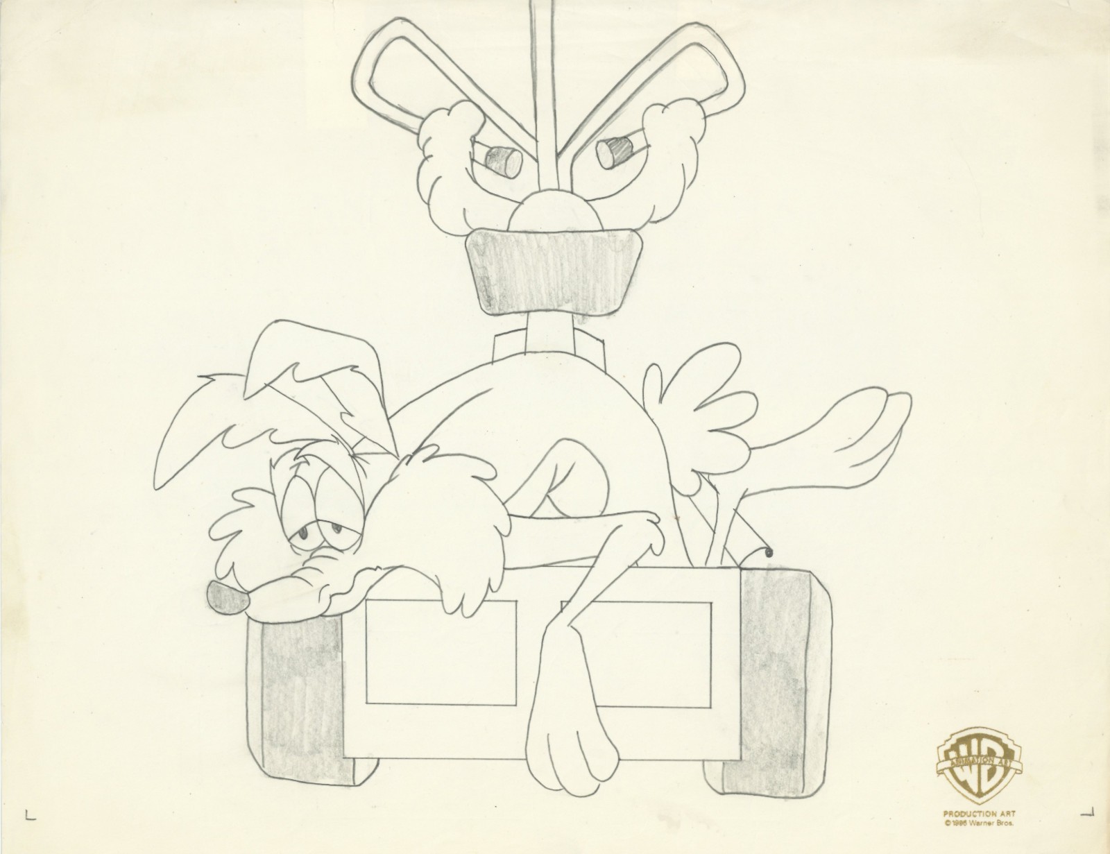 Wile E. Coyote Original Production Drawing-Chariots of Fur
