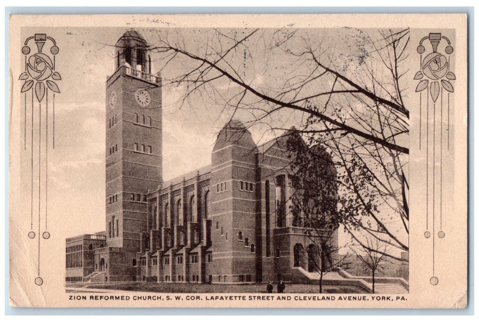 1916 Zion Reformed Church Lafayette Street Cleveland Avenue York PA Postcard
