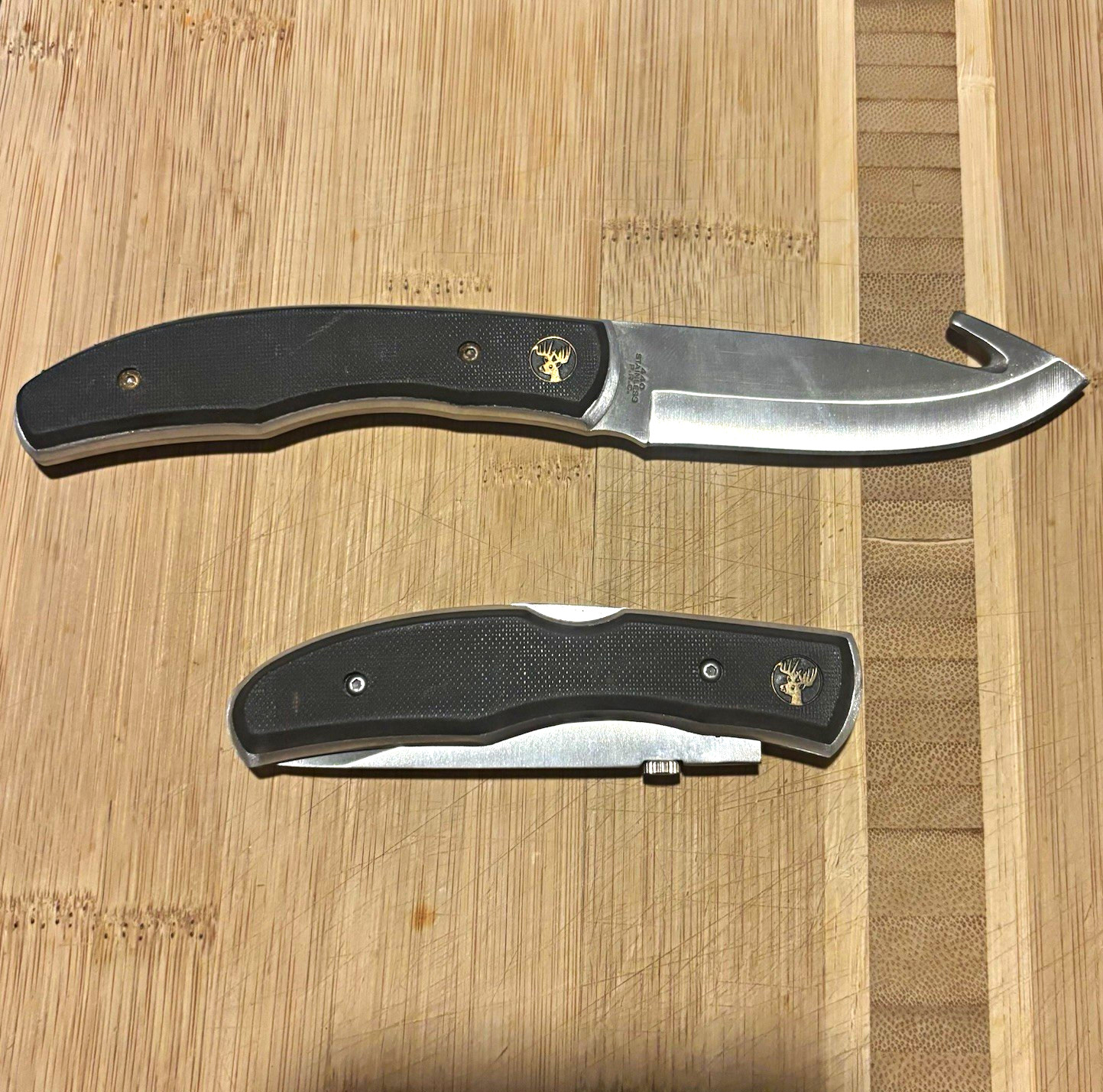 Buckmasters Team Elite 1998 Stainless Steel Pocketknife Gut Hook Combo Edge