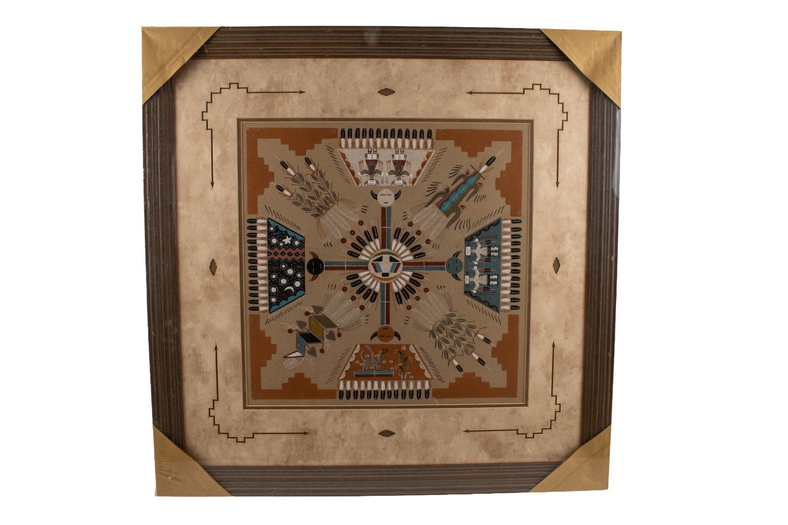 Large Navajo Sand Painting Art Framed Signed 29x29\