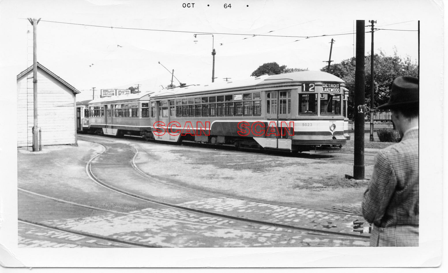 4A482 RP 1940s/60s CTS CLEVELAND RWAY CAR #5023 DETROIT AVE ROCKY RIVER STATION