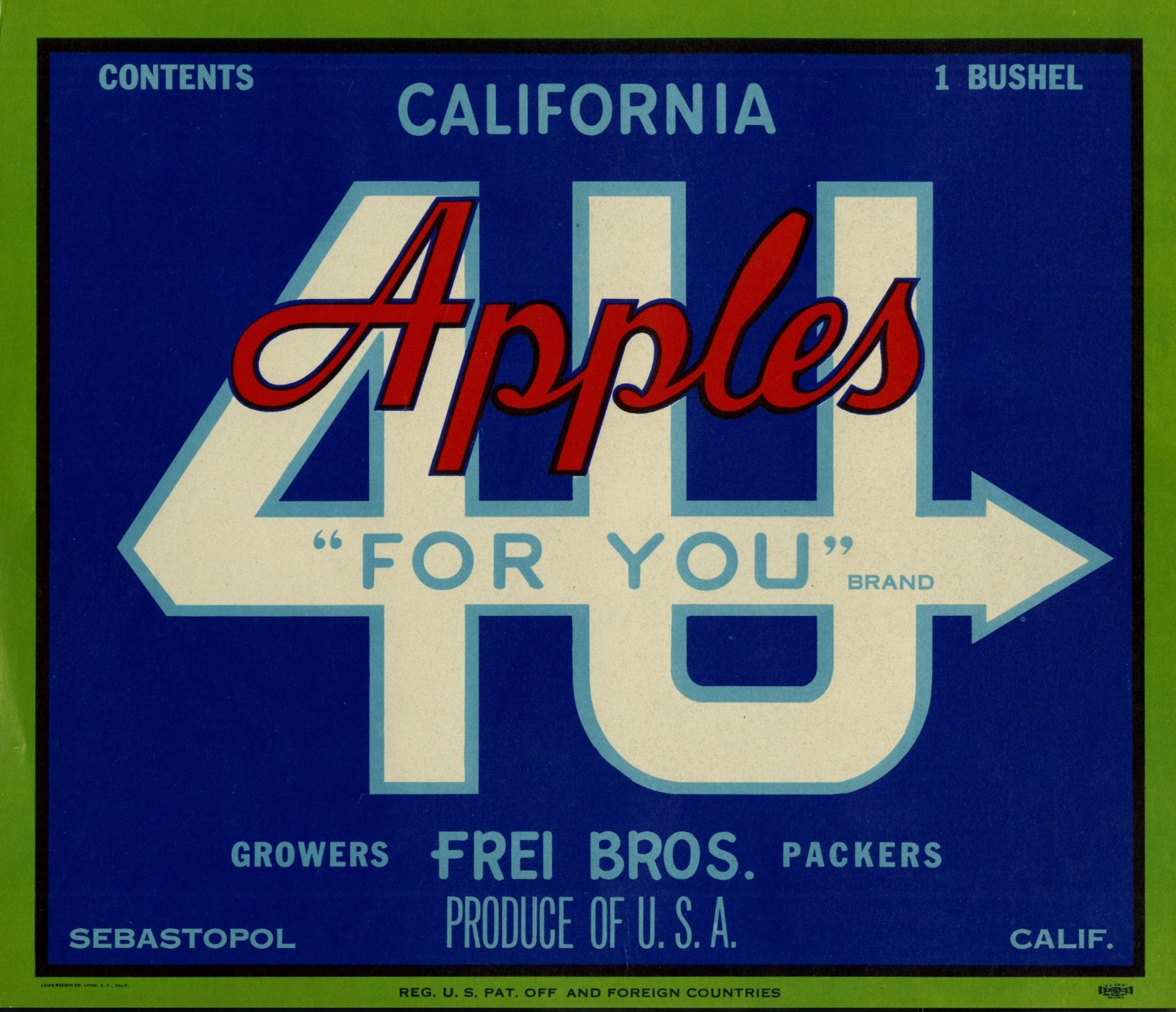4 U Brand - Apple Crate Label - Sebastopol California - California Apples