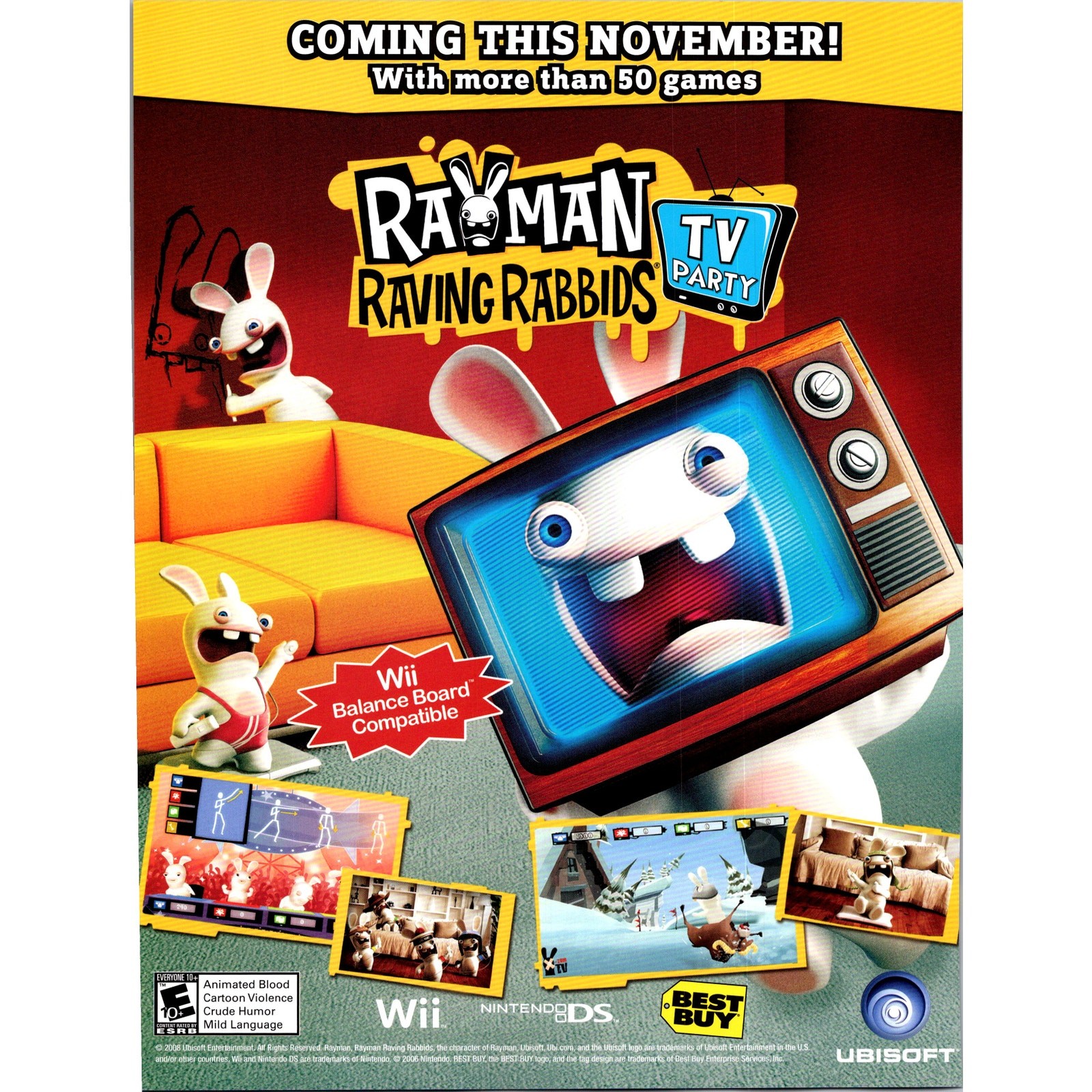 Wii Game Rayman Raving Rabbids TV Party 2009 Minnesota Wild Program Ad SI2
