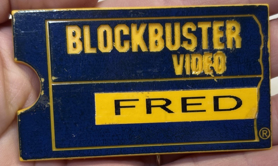 USED Authentic Blockbuster Video Store Name Tag 1990\'s-2000\'s Vintage Badge FRED