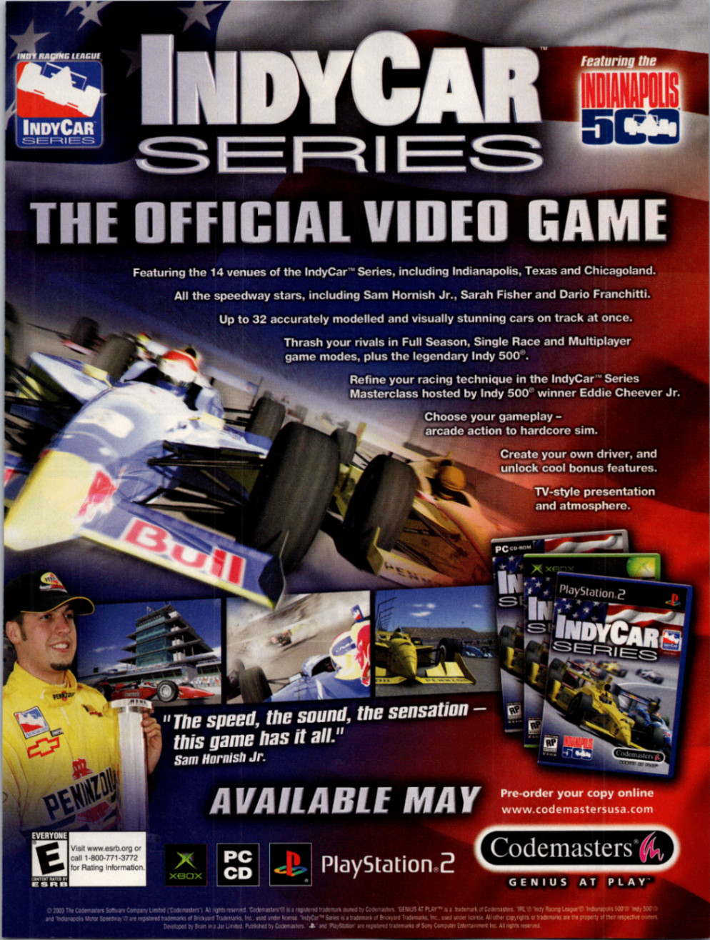 IndyCar Series Codemasters Video Game Ad 2003 Racing PS2 Xbox PC Magazine Print