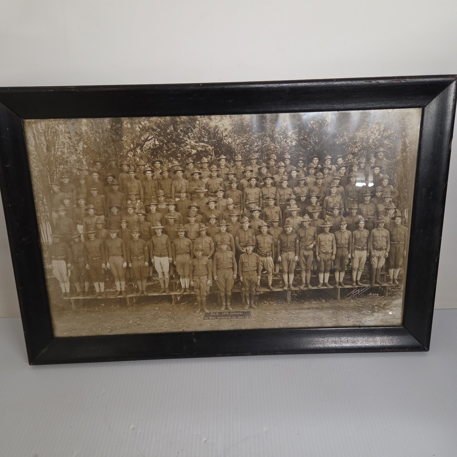 Original WWI Era Wooden Framed Soldiers Panoramic Photo 22\