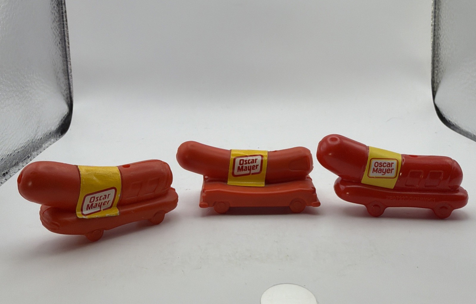 Lot of 3 Vintage Oscar Mayer Wienermobile Whistles (1988, 1996, & Kraft Heinz)