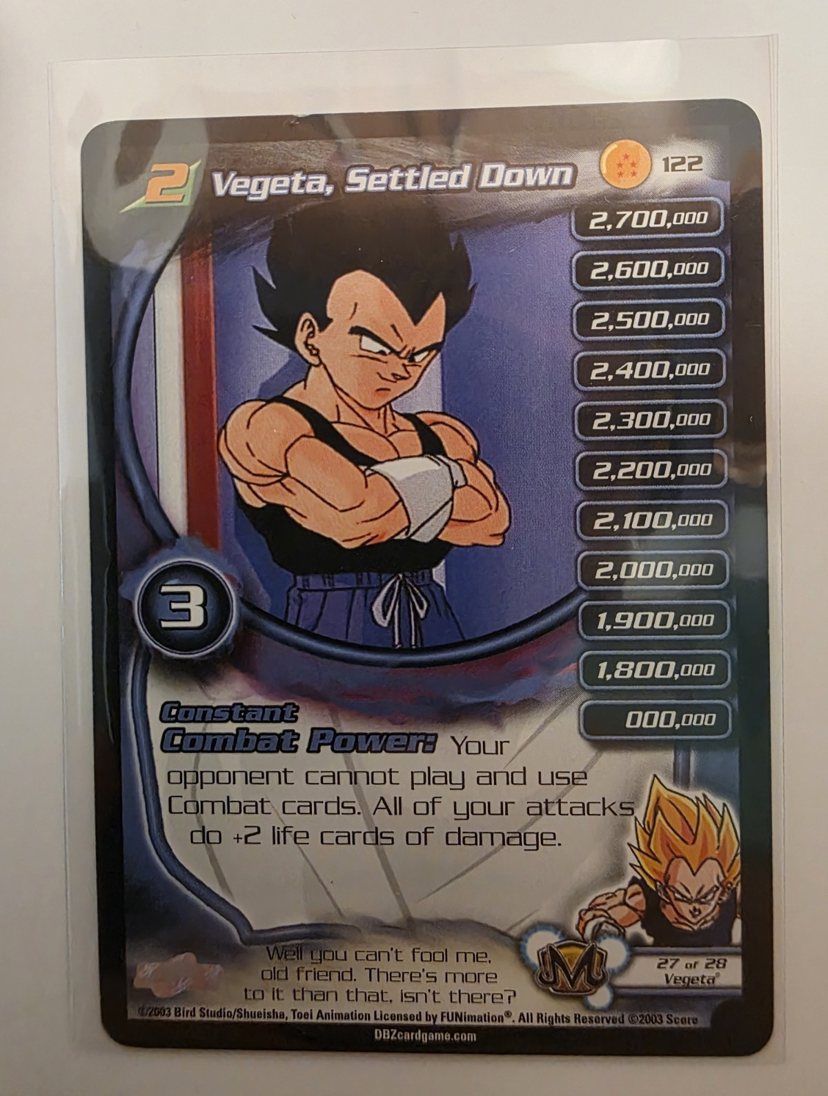 Score 2003 Dragon Ball Z CCG Vegeta, Settled Down #122 Trading Card