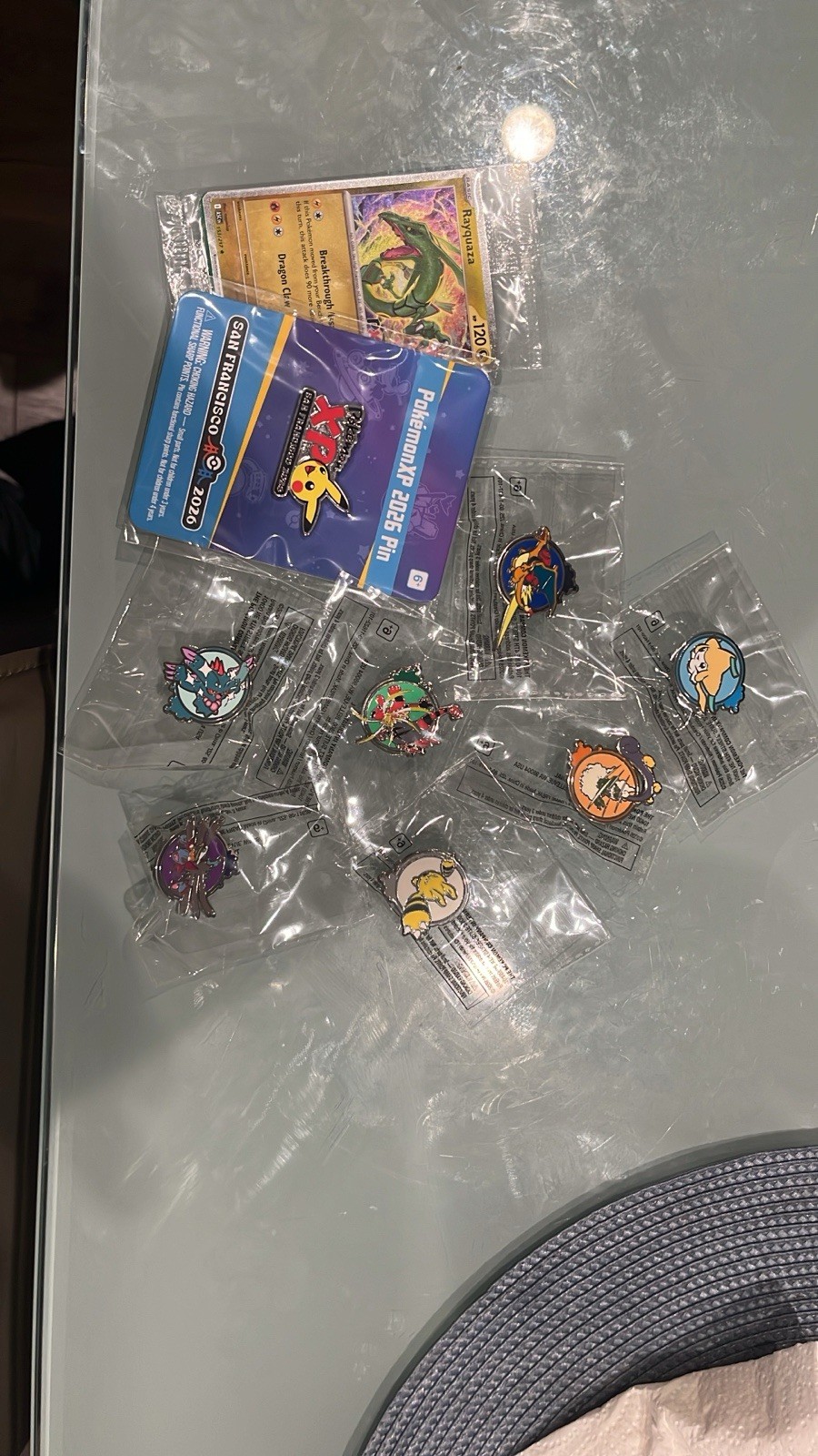 Pokémon Worlds 2026 7 Pin Set Plus Rayquaza Card And Worlds Pin