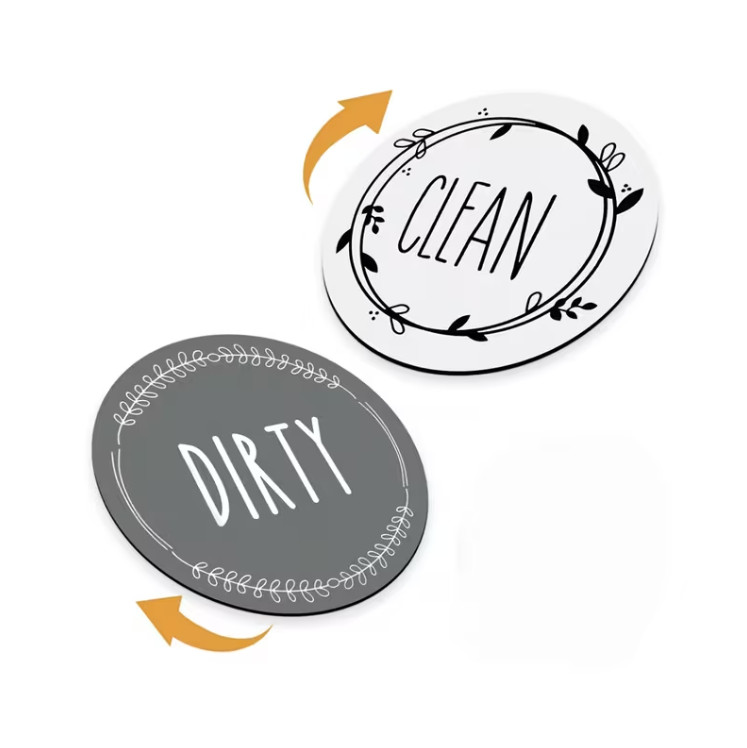 Clean Dirty Dishwasher Magnet Sign 3.5 Inch Magnetic Backing For Dishwasher Grey