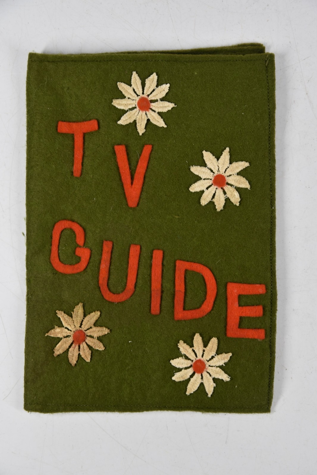 Vintage Felt TV Guide Cover Kitschy MCM Handmade Craft Retro OOAK Home Decor