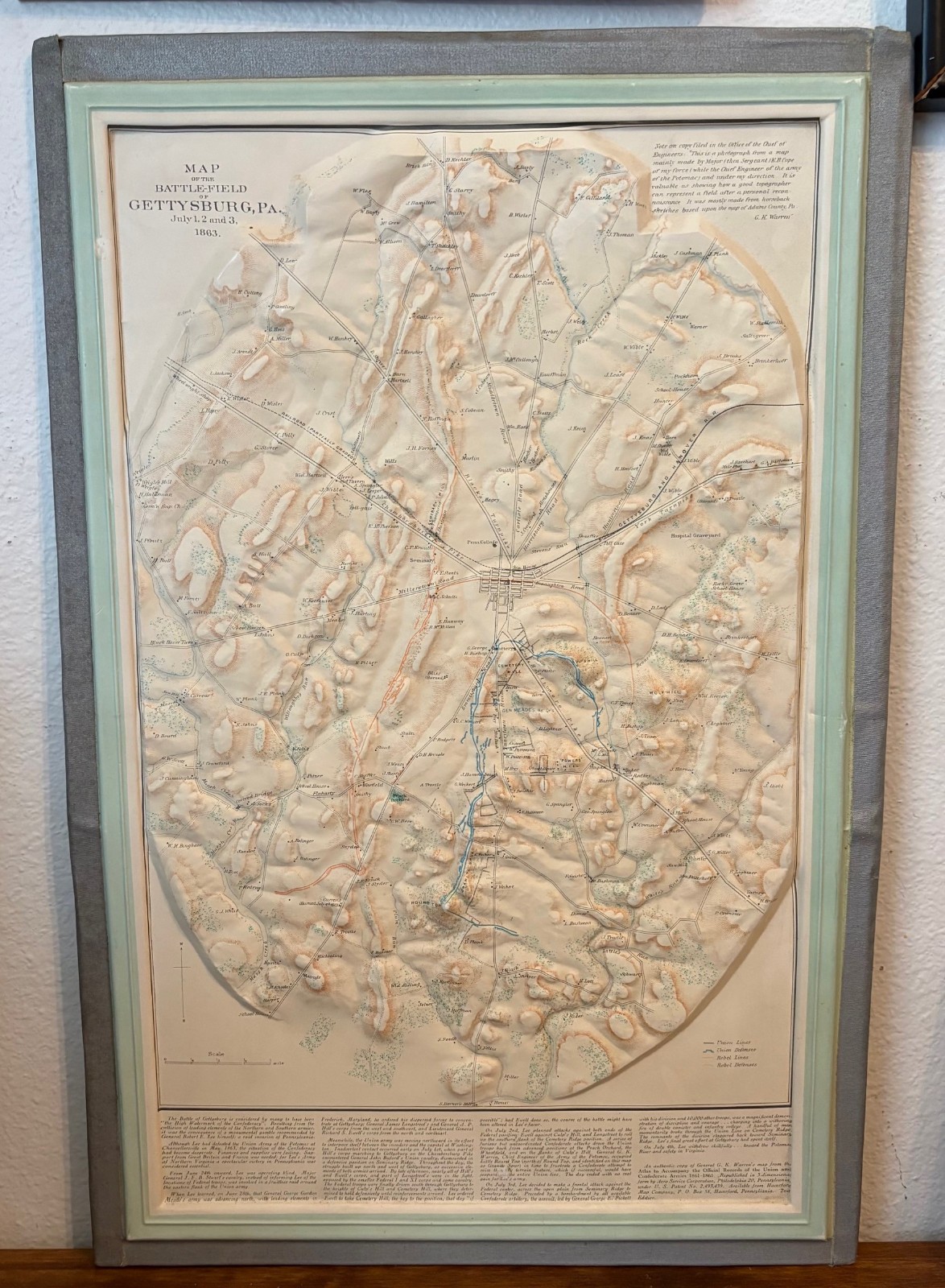 Vintage Battle of Gettysburg  PA Topographical Raised Relief Map   14 x 20.75\