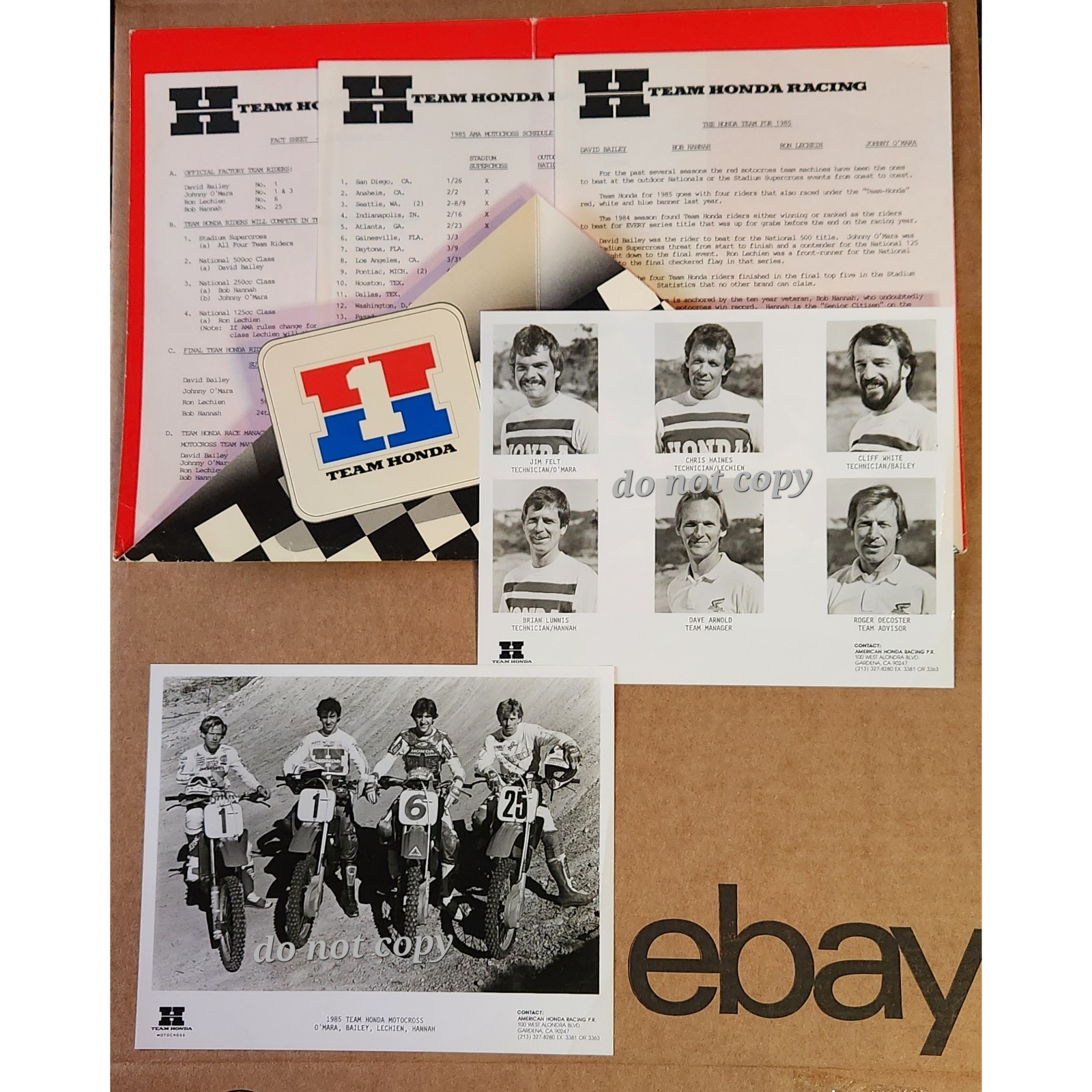 Vtg 1985 Team Honda Motocross Riders Racing Race Press Kit Photos & Bios Folder
