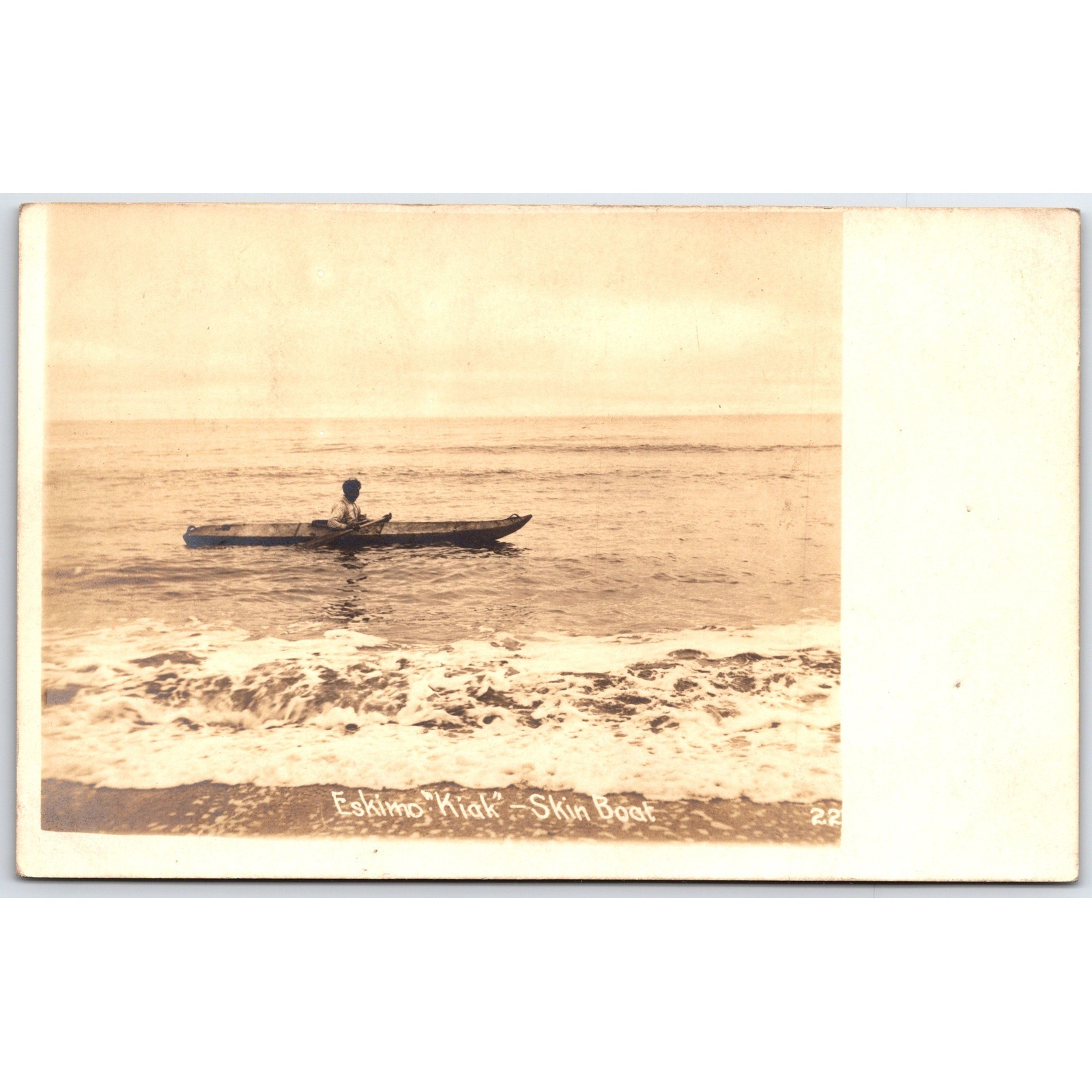 Antique RPPC Eskimo Inuit Kiak Skin Boat Postcard Sepia UNP Kayaking Arctic