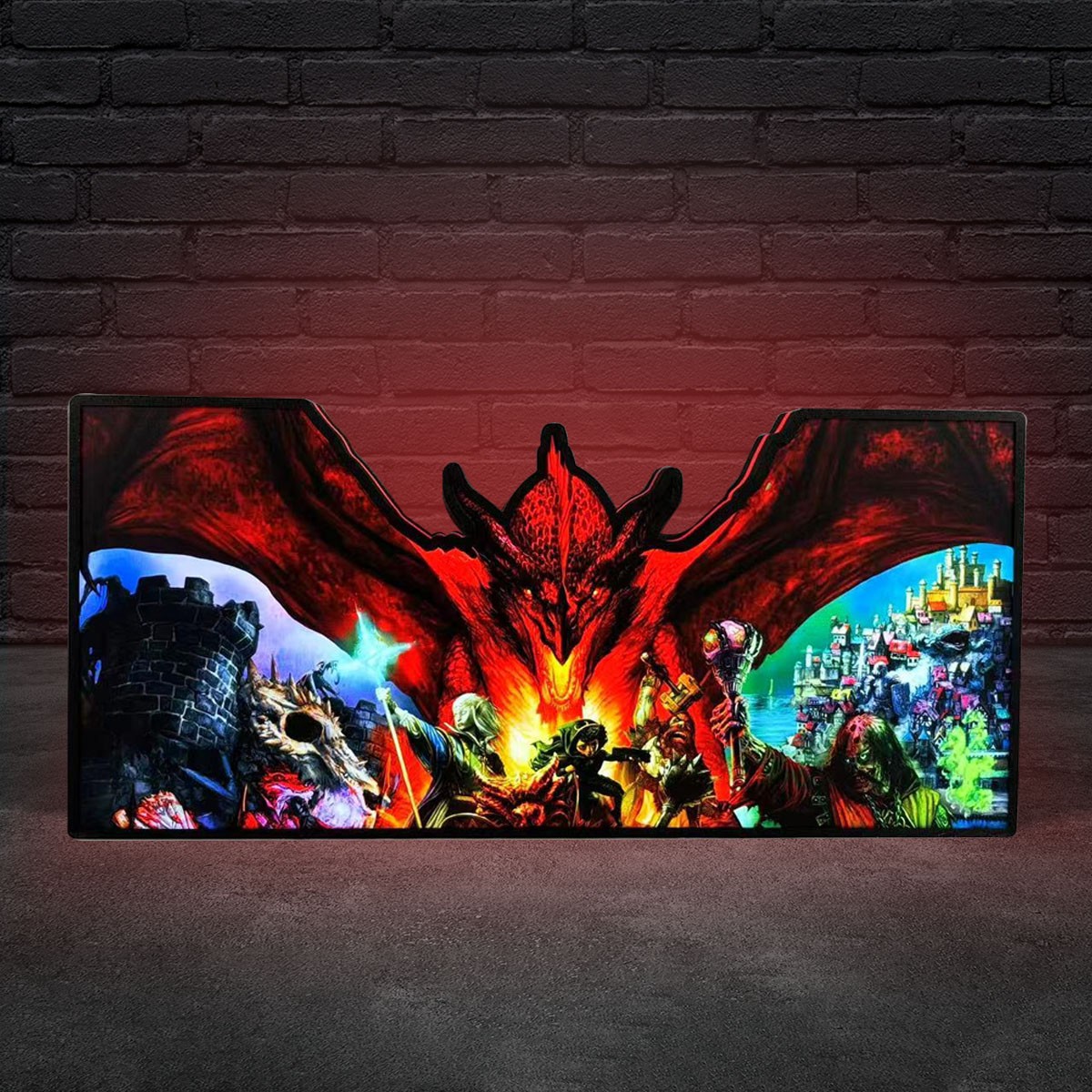 20 Inch Dungeons and Dragons Pinball Topper 3D Printed LED Light Box Game Decor