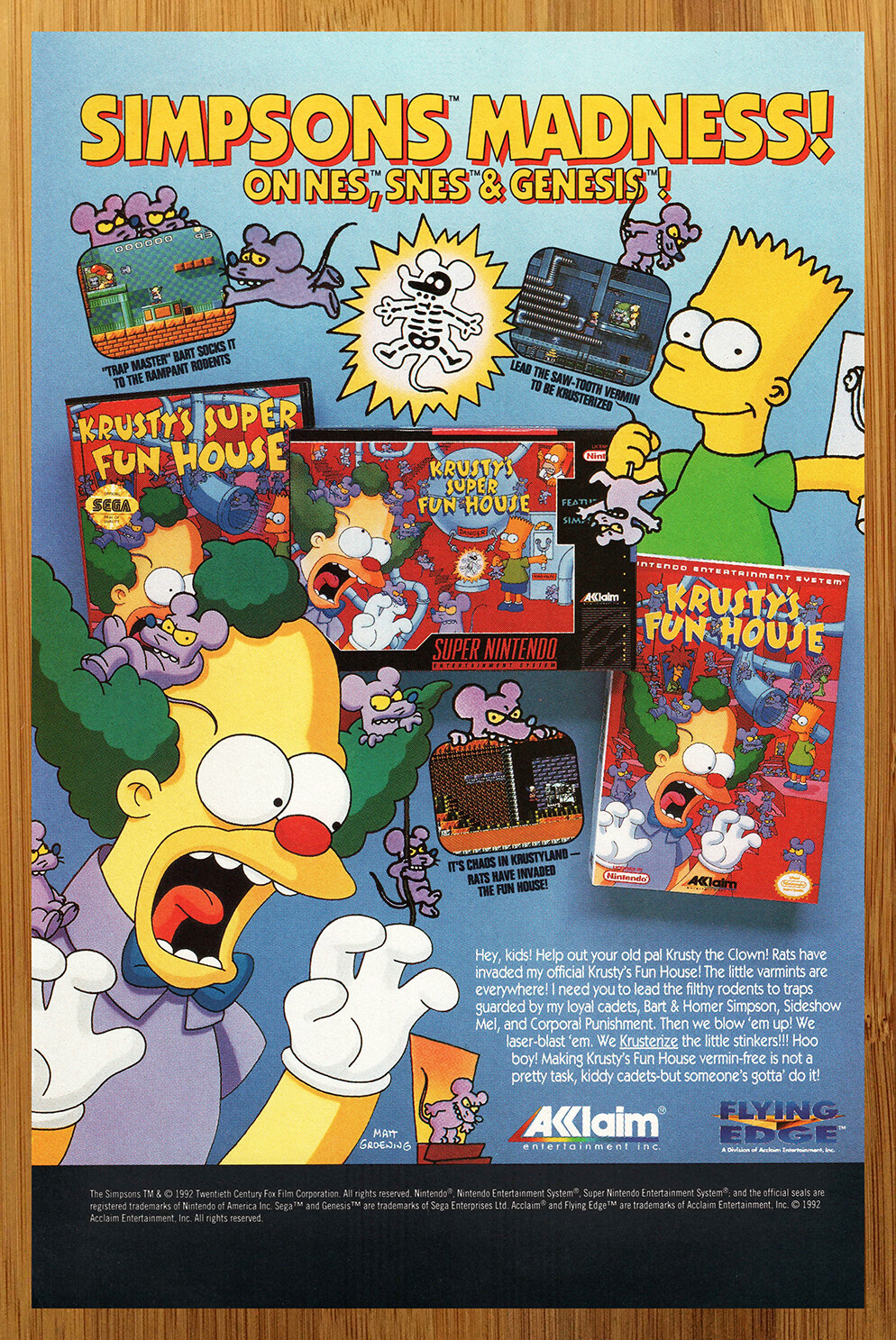 1992 Krusty's Super Fun House SNES NES Print Ad/Poster Promo Art The Simpsons