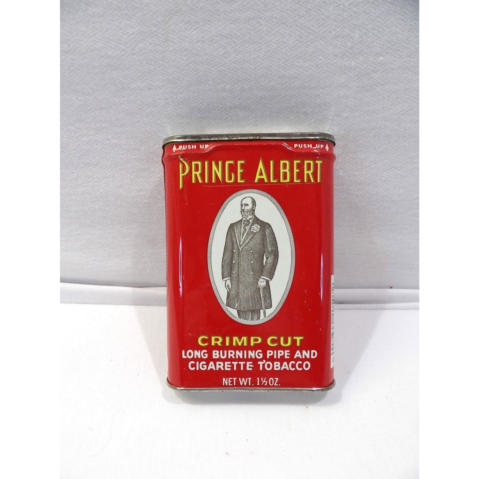Vintage Prince Albert Crimp Cut tobacco tin, 1-1/2 oz, empty vintage tin box