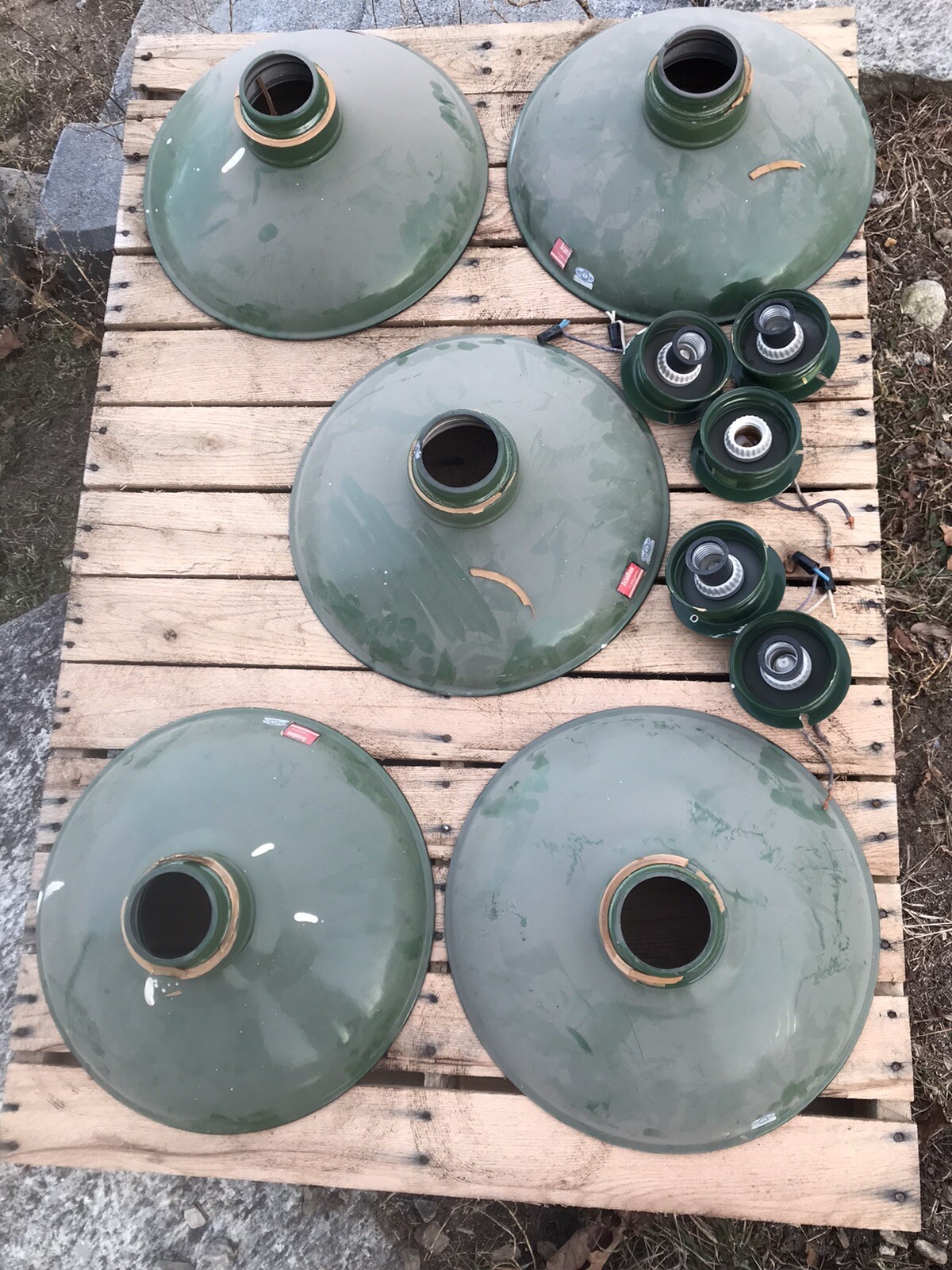 Green Porcelain Enamel Barn Light by Ivanhoe 15” Industrial   Lot Of 5 Used Good