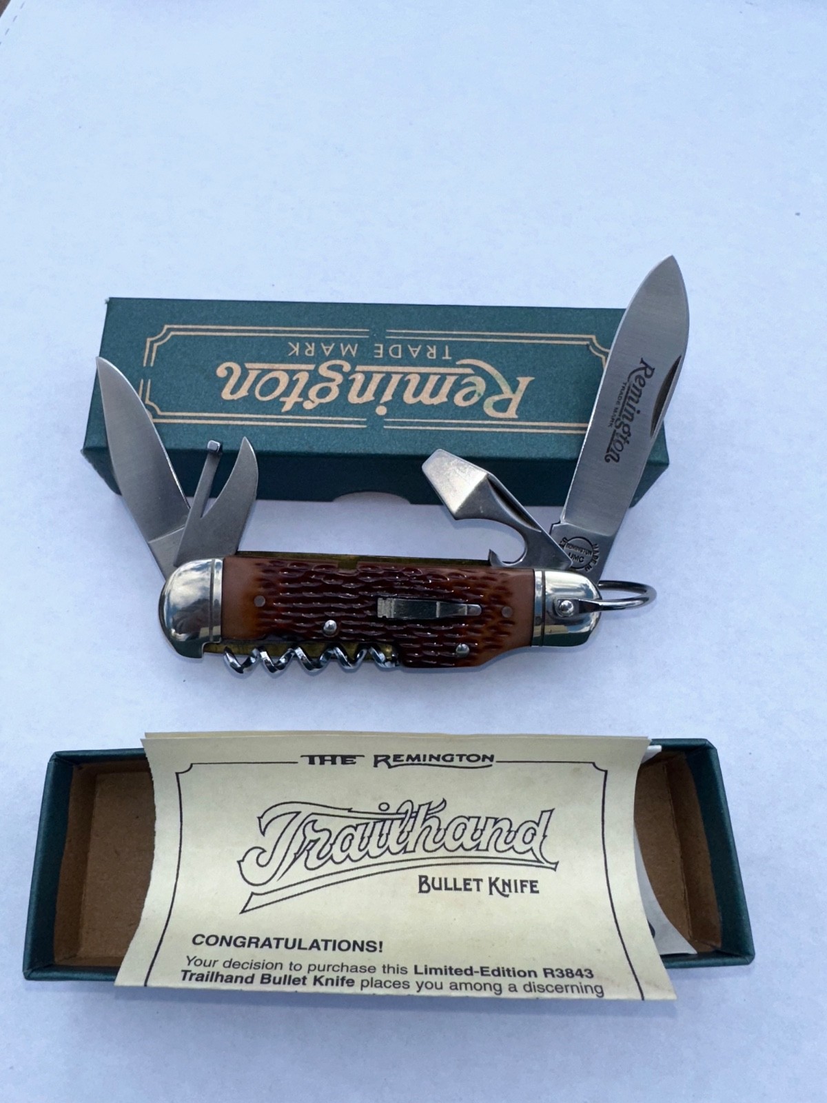 1996 Remington R3843 Trail Hand Bullet Knife. New with box and papers.