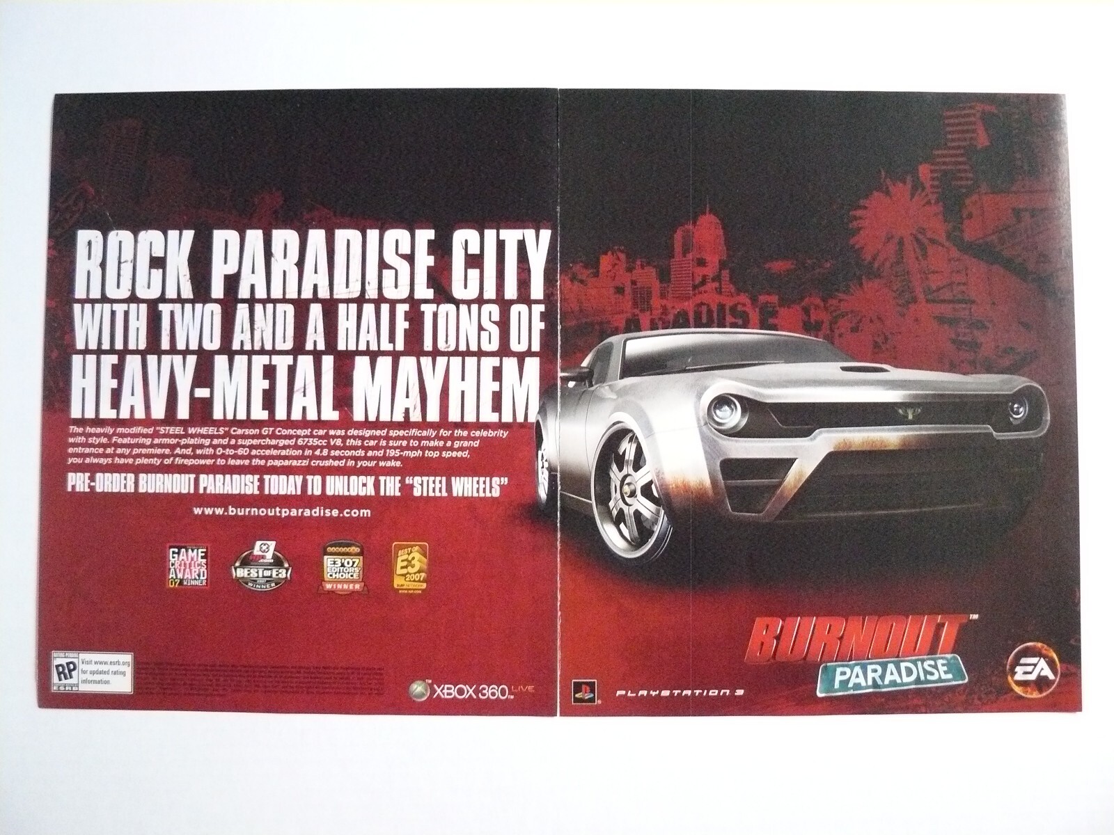 2007 Burnout Paradise Video Game 2-page Vintage Print Ad Electronic Arts