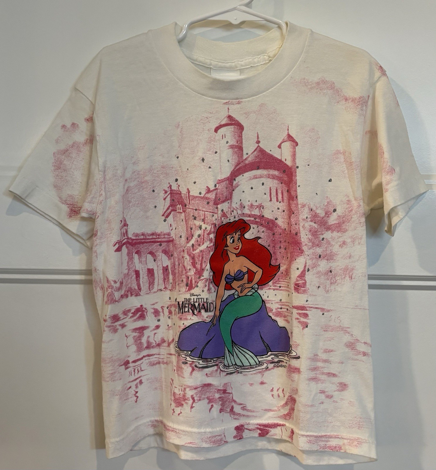 Vintage The Little Mermaid Tie-Dye Shirt Castle Pink Ariel Disney 90s Size 7/8