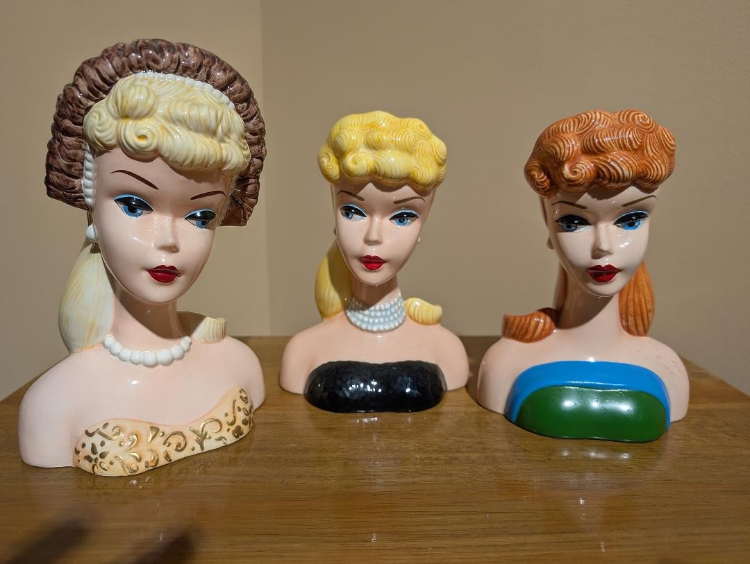 3 lot Figurine Barbie head vases