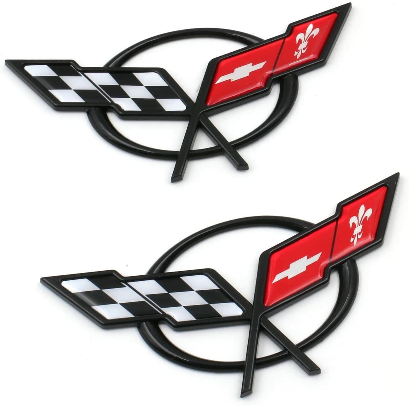 Corvette C5 1997-2004 Rear Emblem Deck Lid 3D Crossed Flags Badge Black Red 2Pc
