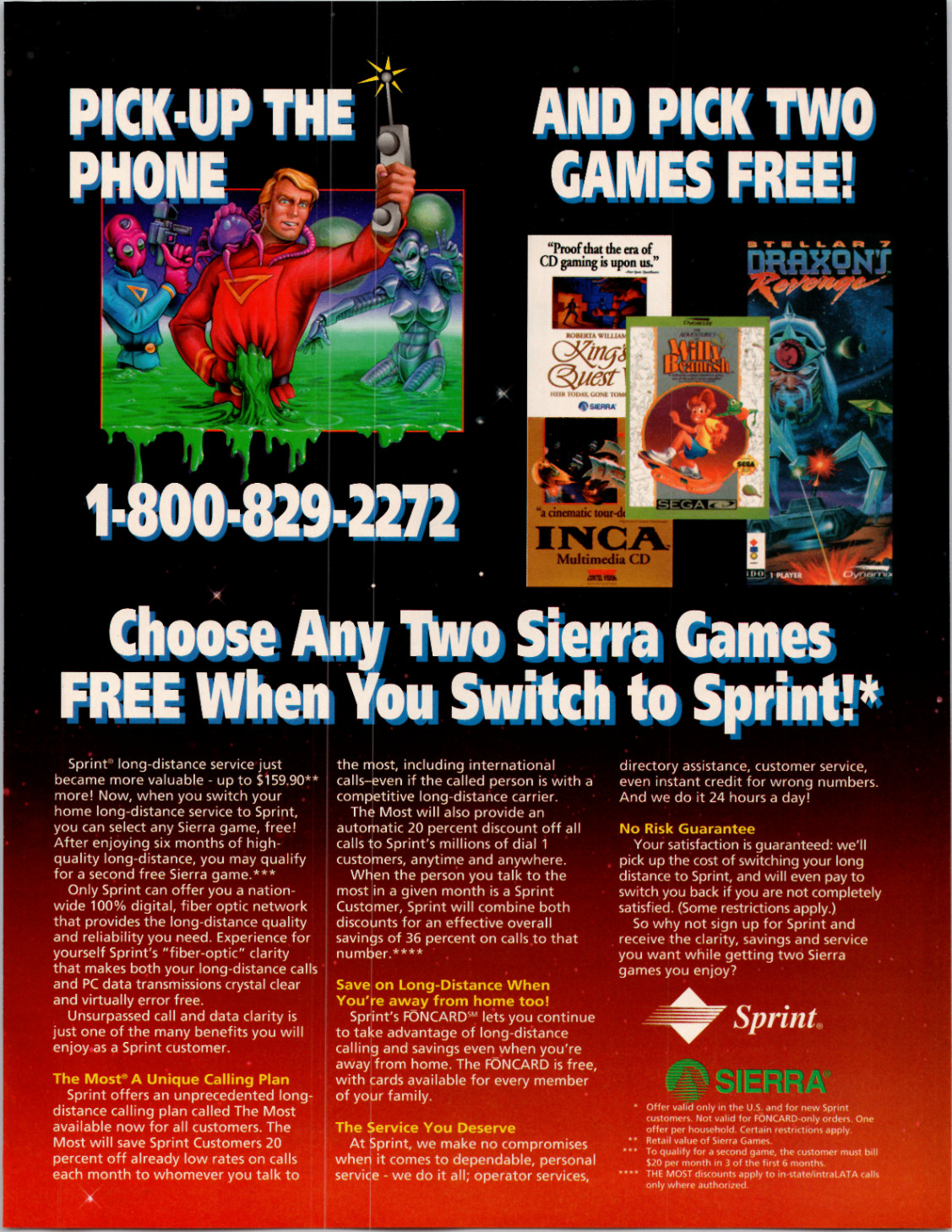 Sprint Sierra Games Vintage 1990s Magazine Ad King's Quest Milly's Fantasia