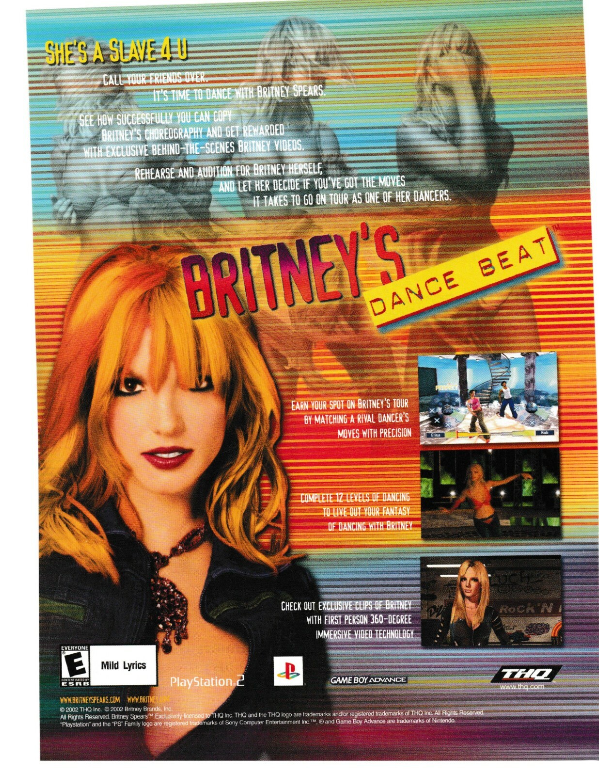 Britney Spears 2002 Britney's Dance Beat Vintage Print Ad PS2 Gameboy Game Room