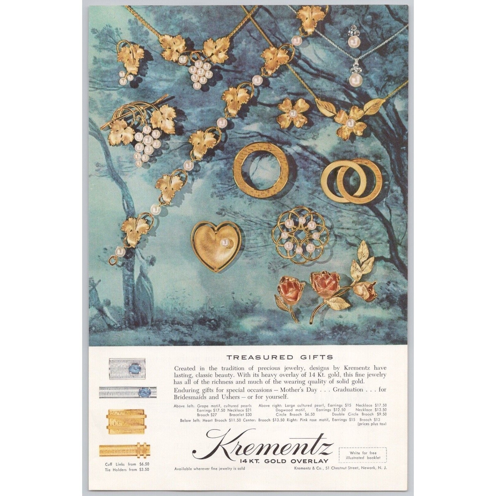 1961 Krementz Fine Jewelry 14kt Gold Overlay Newark NJ Vtg PRINT AD