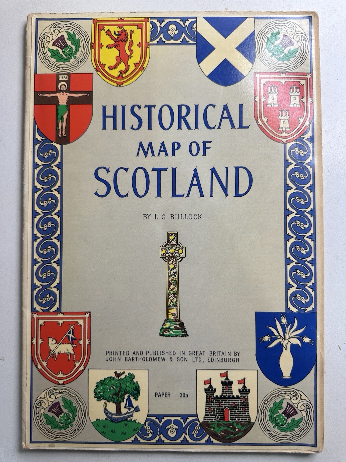 Vintage L.G. Bullock Historical Map of Scotland 39x26 Bartholomew Edinburgh