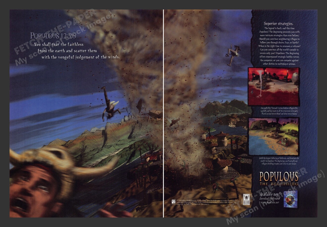Populous: The Beginning 12:26 1990s Magazine Video Game Print Ad (2 pgs) 1999