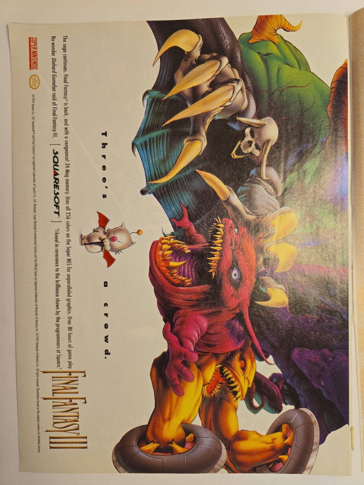 ​RARE 1994 Final Fantasy II & III 4-Page Connected Magazine Ad Spread - SNES RPG